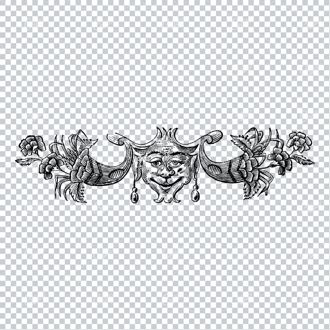 Decorative Design Element with Face and Flowers