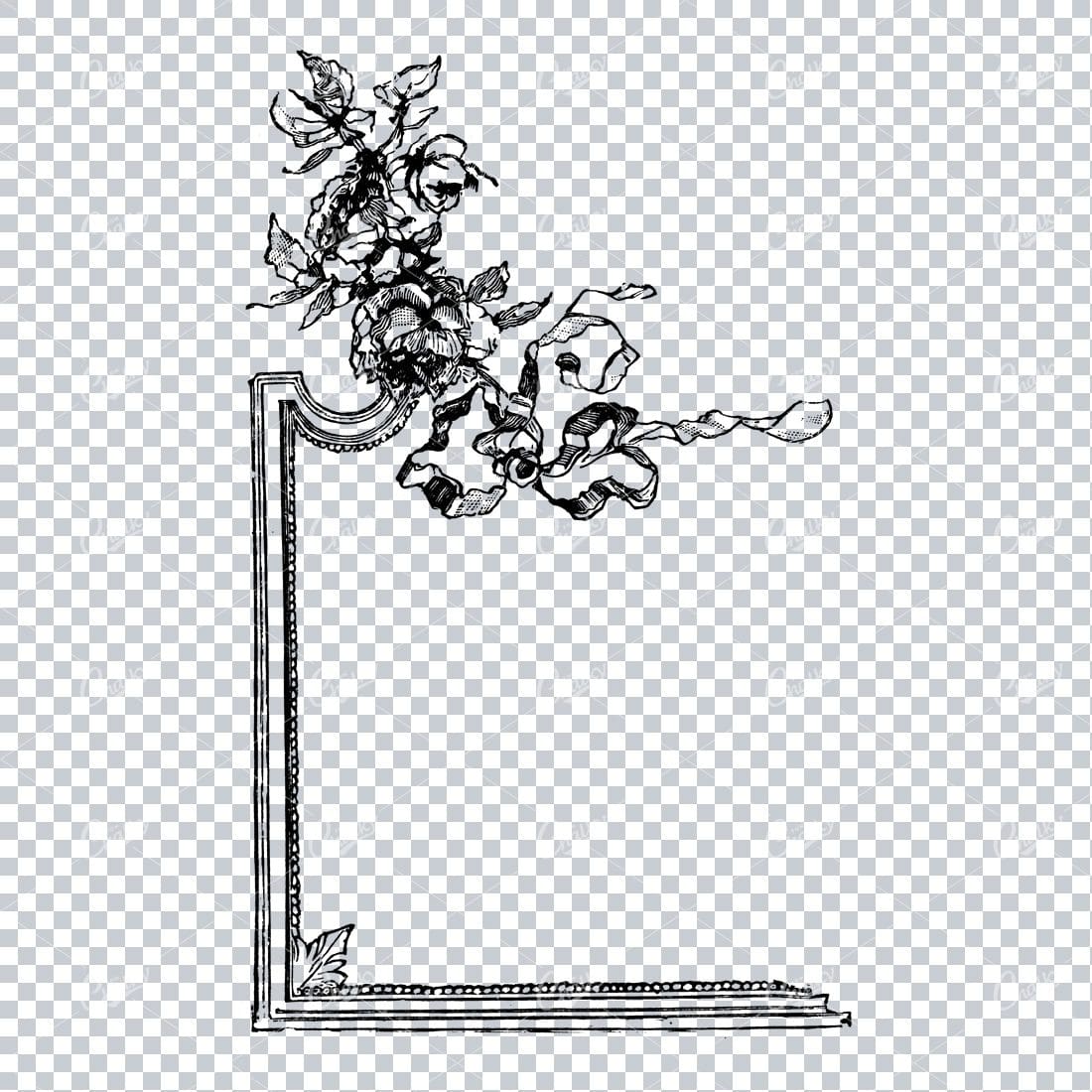 Floral Design Intertwined with Frilled / Ruffled Scroll and Border Piece