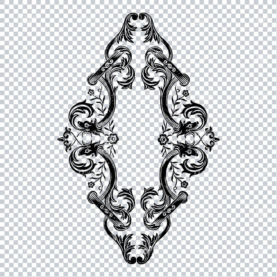 Flourished Shield / Badge Vintage Design - Antique Line Art
