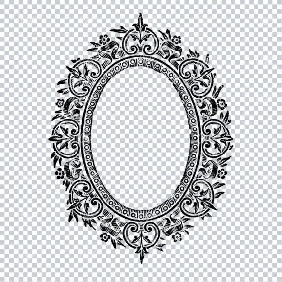Oval Frame / Border Decorated with Floral Design Elemnets