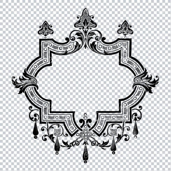 Vintage Line Art Illustration of a Decorative Badge / Frame / Border No.1