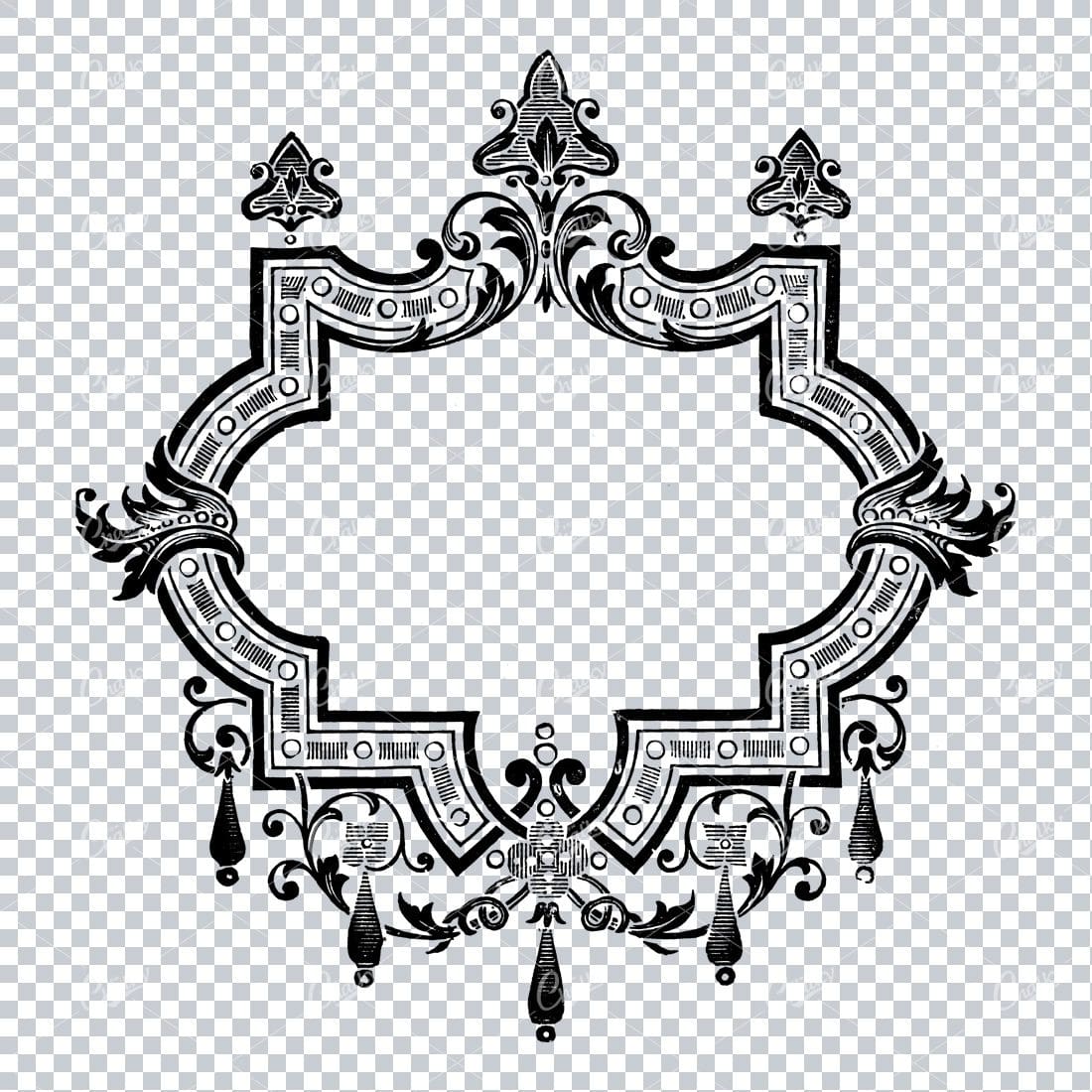 Vintage Line Art Illustration of a Decorative Badge / Frame / Border No.1