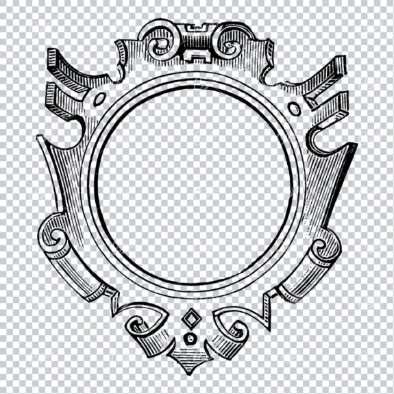 Vintage Line Art Illustration of a Decorative Badge / Frame / Border No.3
