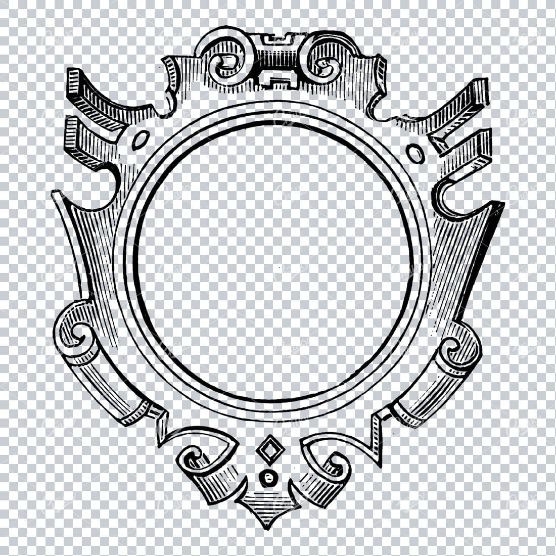 Vintage Line Art Illustration of a Decorative Badge / Frame / Border No.3