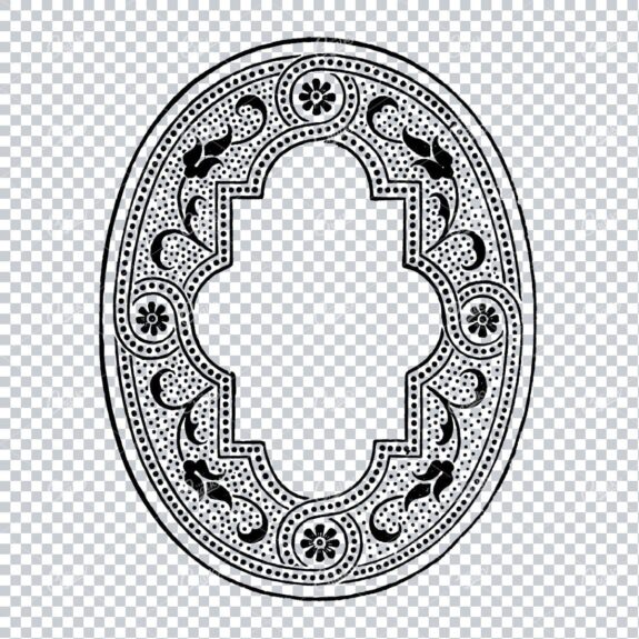 Vintage Line Art Illustration of a Decorative Badge / Frame / Border No.5
