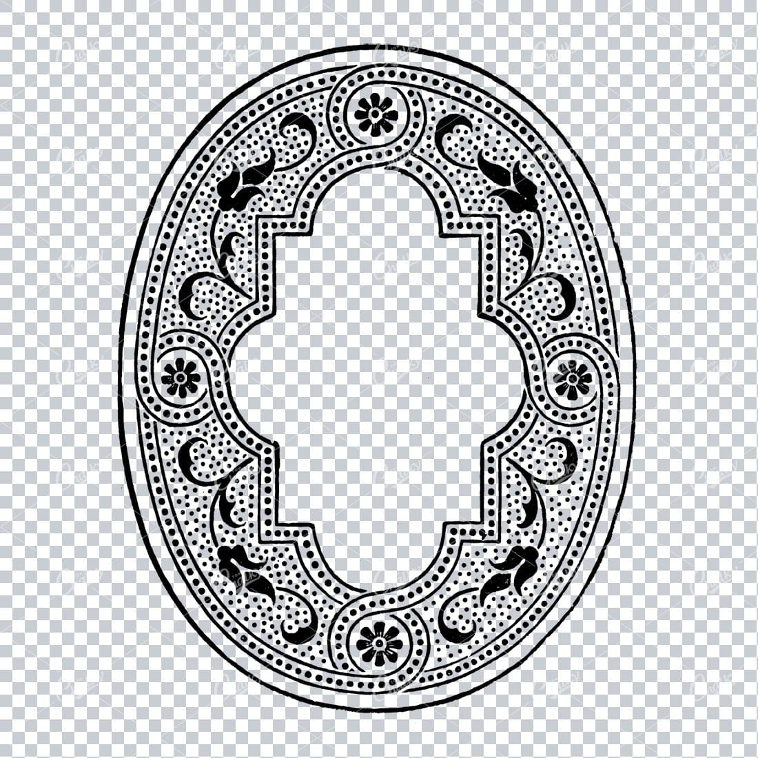 Vintage Line Art Illustration of a Decorative Badge / Frame / Border No.5