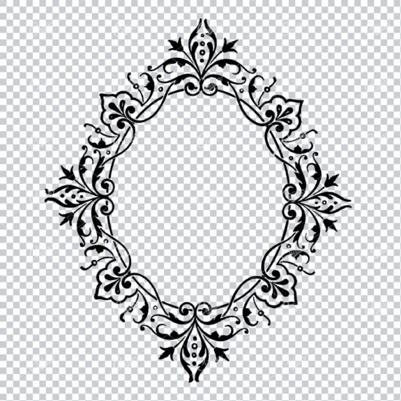 Vintage Line Art Illustration of a Decorative Badge / Frame / Border No.6