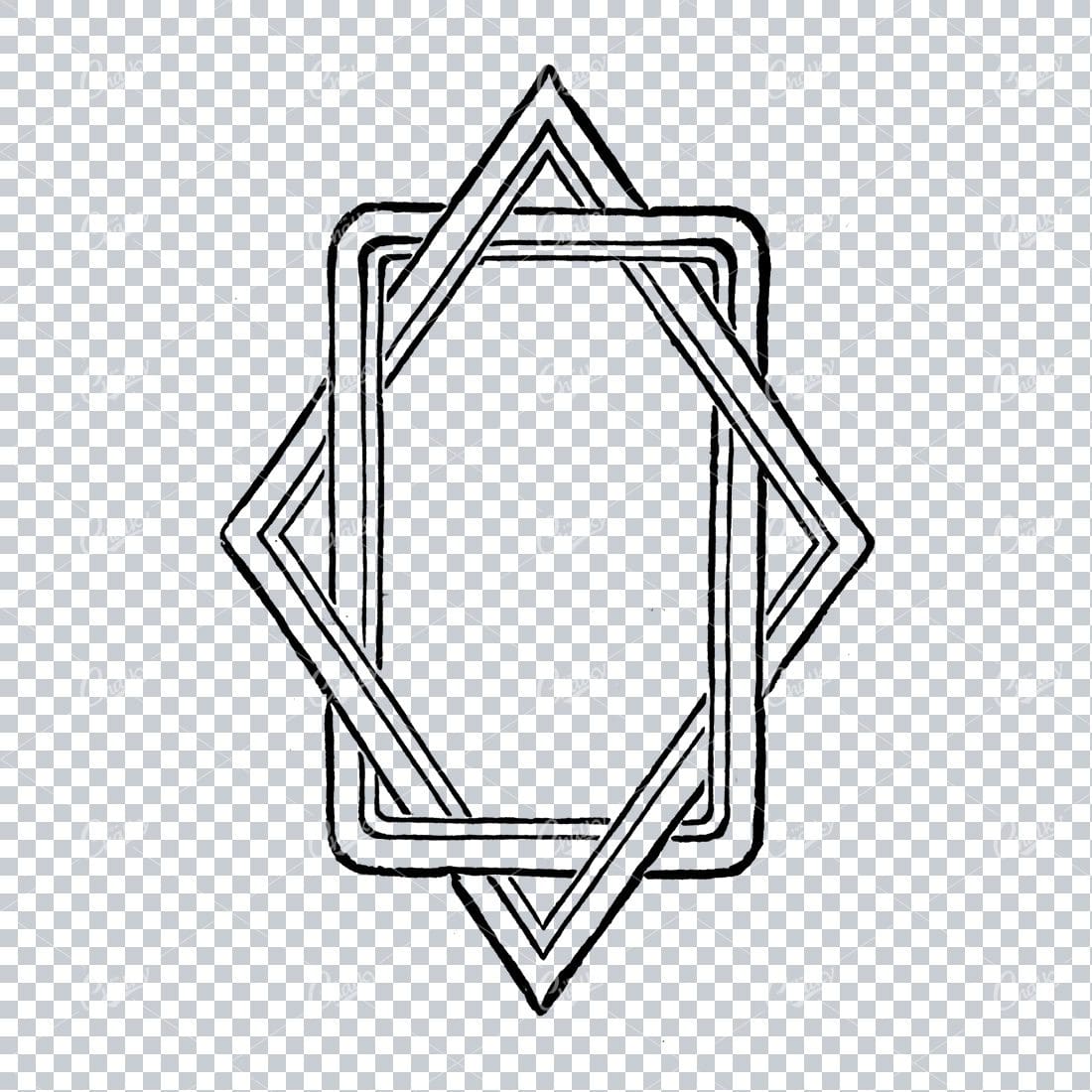 Vintage Line Art Illustration of a Decorative Badge / Frame / Border No.7