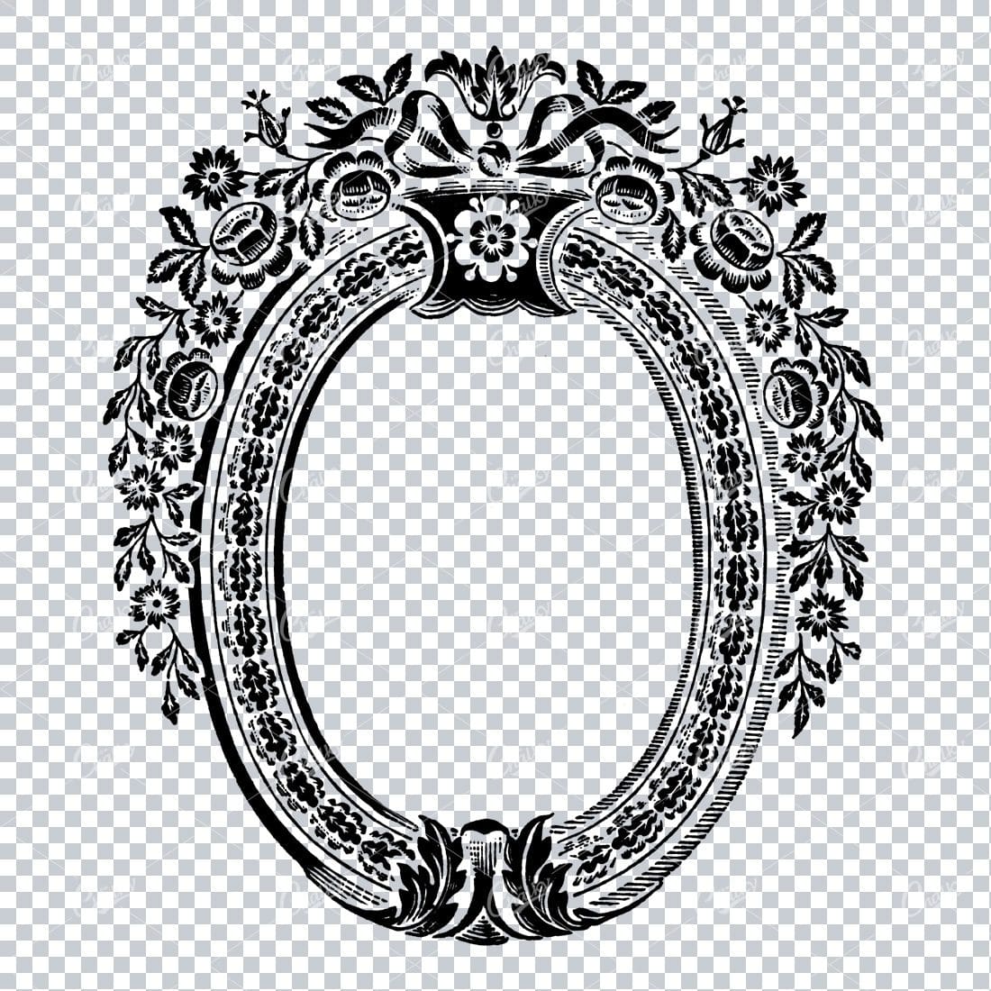 Vintage Line Art Illustration of a Decorative Badge / Frame / Border No.8