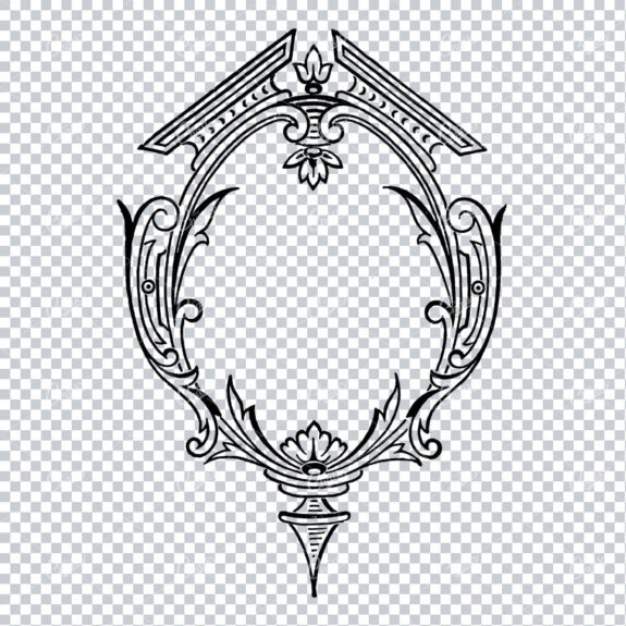 Vintage Line Art Illustration of a Decorative Badge / Frame / Border No.9