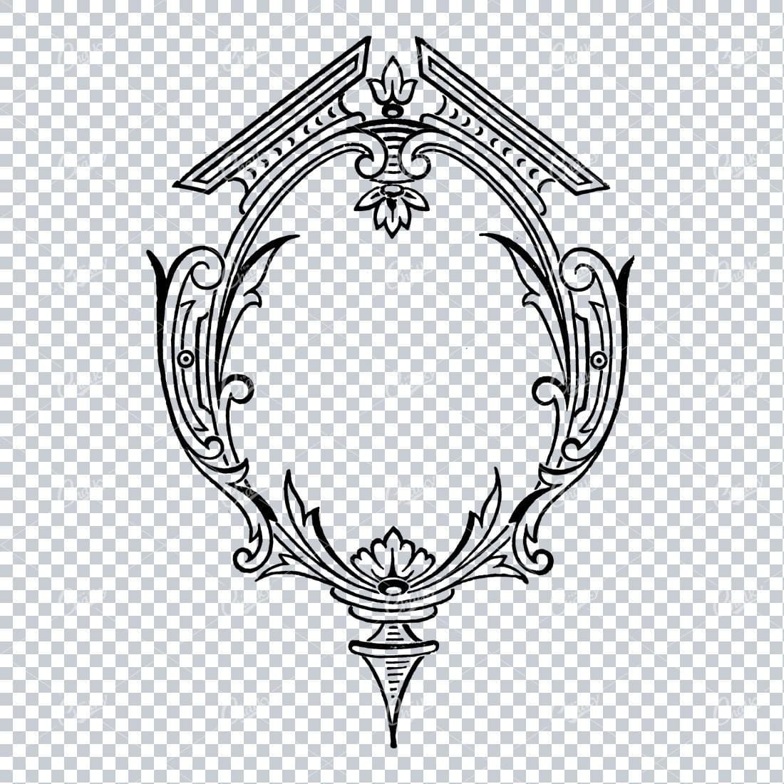 Vintage Line Art Illustration of a Decorative Badge / Frame / Border No.9