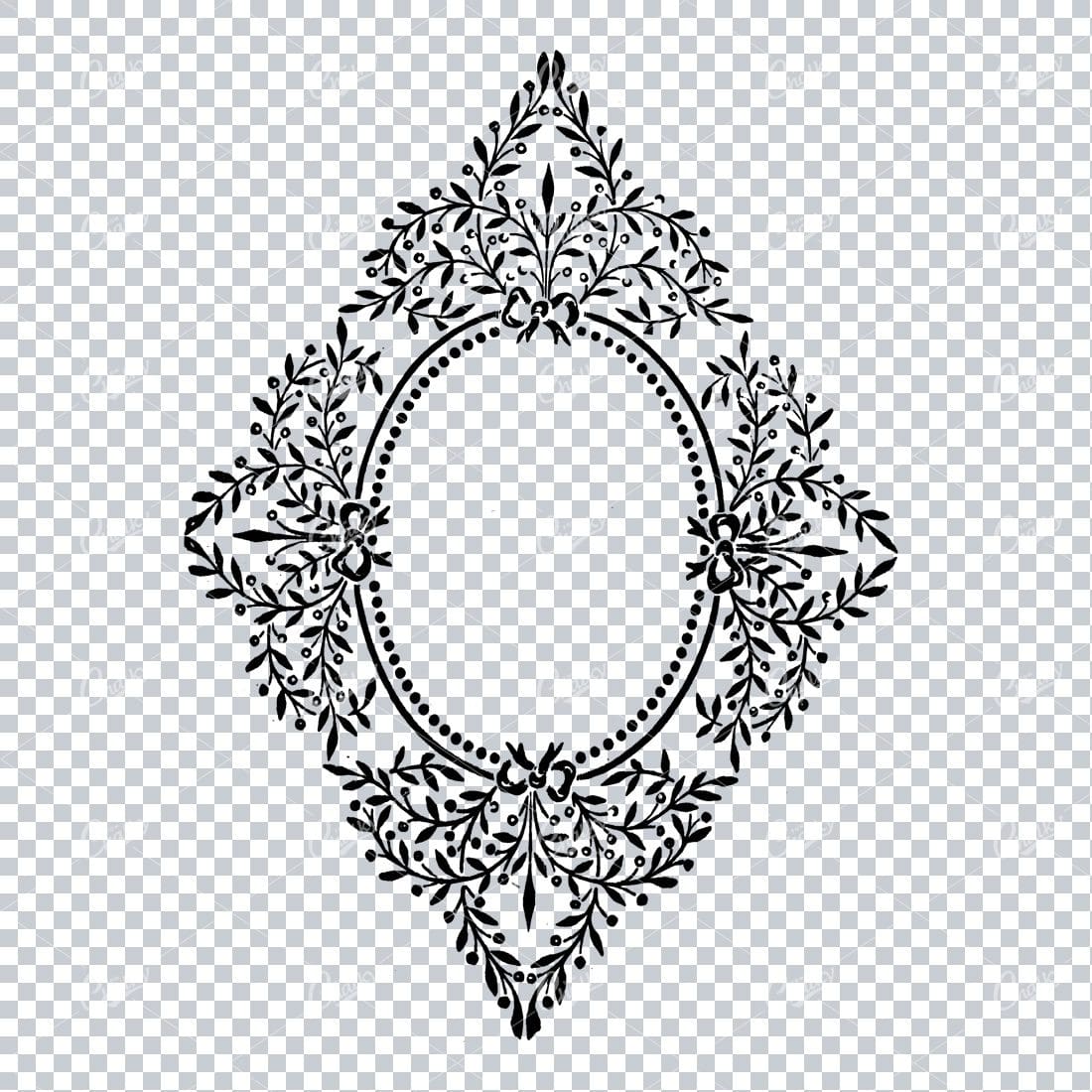 Vintage Line Art Illustration of a Decorative Badge / Frame / Border No.10