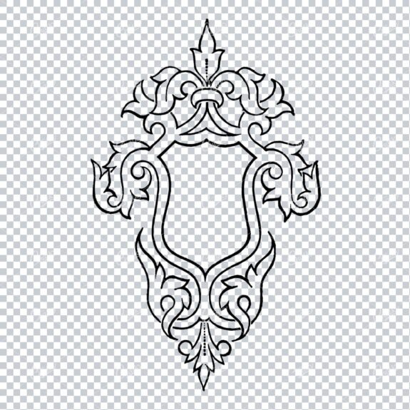 Vintage Line Art Illustration of a Decorative Badge / Frame / Border No.11