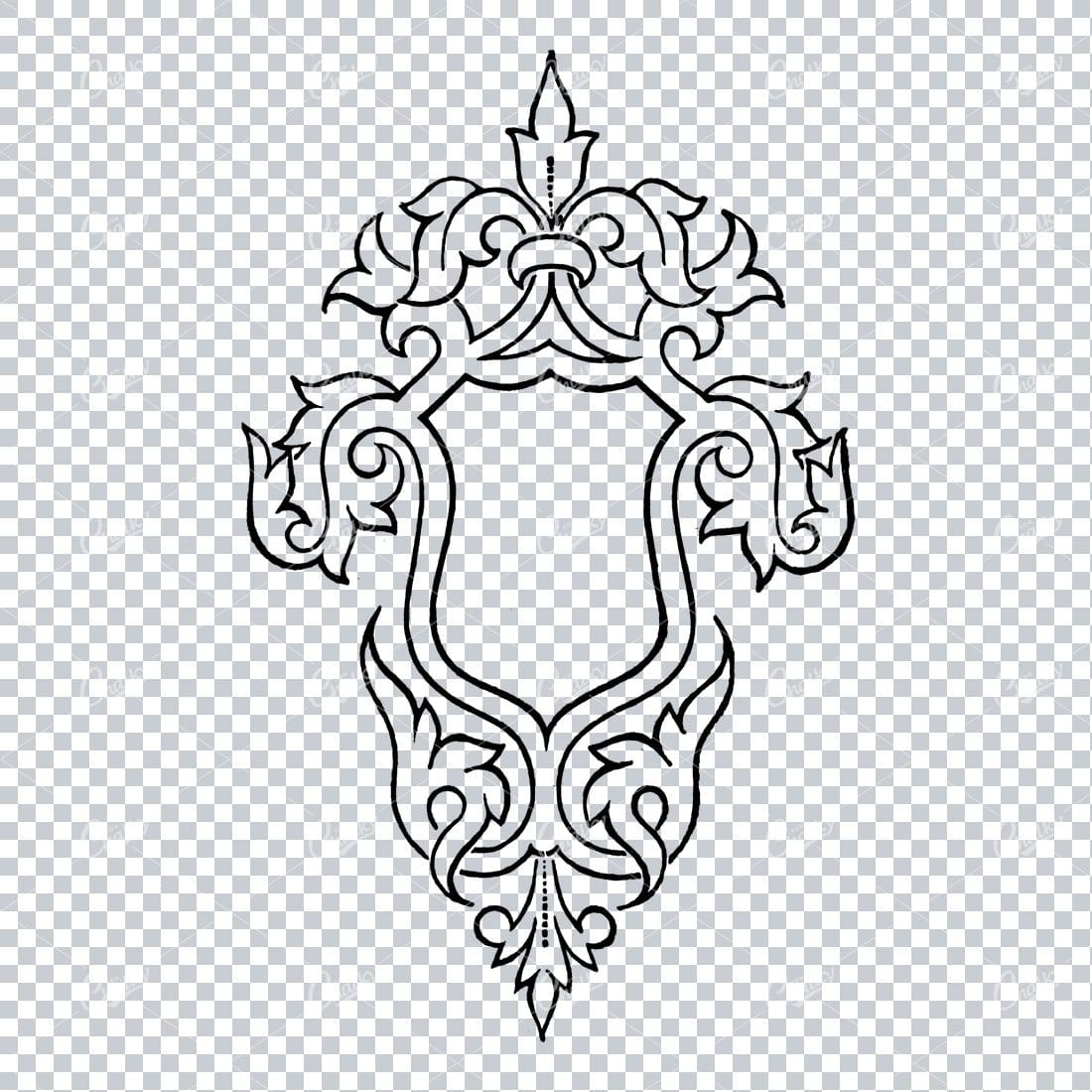 Vintage Line Art Illustration of a Decorative Badge / Frame / Border No.11