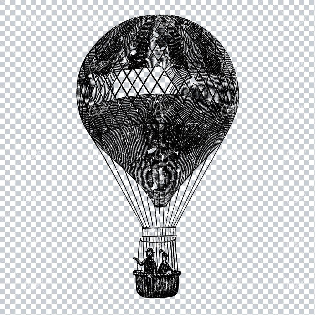 Rough Line Art Illustration of an Antique Hot Air Balloon No.1