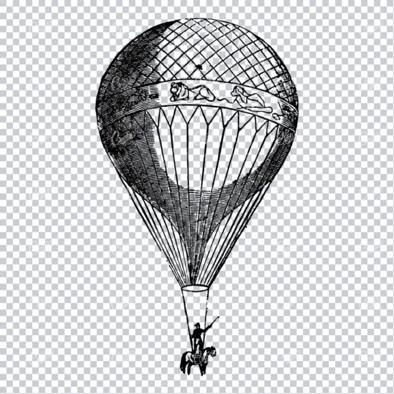 Rough Line Art Illustration of an Antique Hot Air Balloon No.2