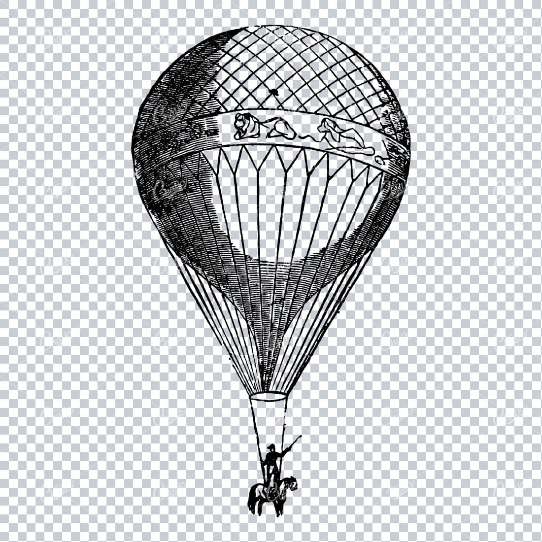 Rough Line Art Illustration of an Antique Hot Air Balloon No.2