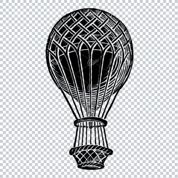Rough Line Art Illustration of an Antique Hot Air Balloon No.3