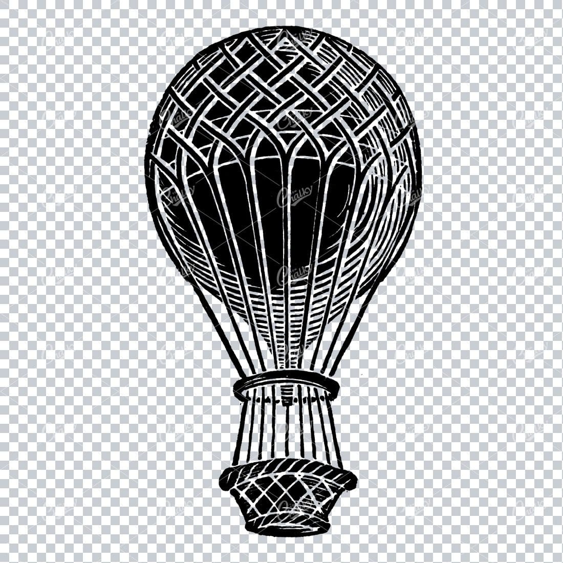 Rough Line Art Illustration of an Antique Hot Air Balloon No.3