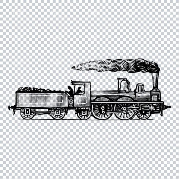 Rough Line Art Illustration of an Antique Steam Train / Cart No.2