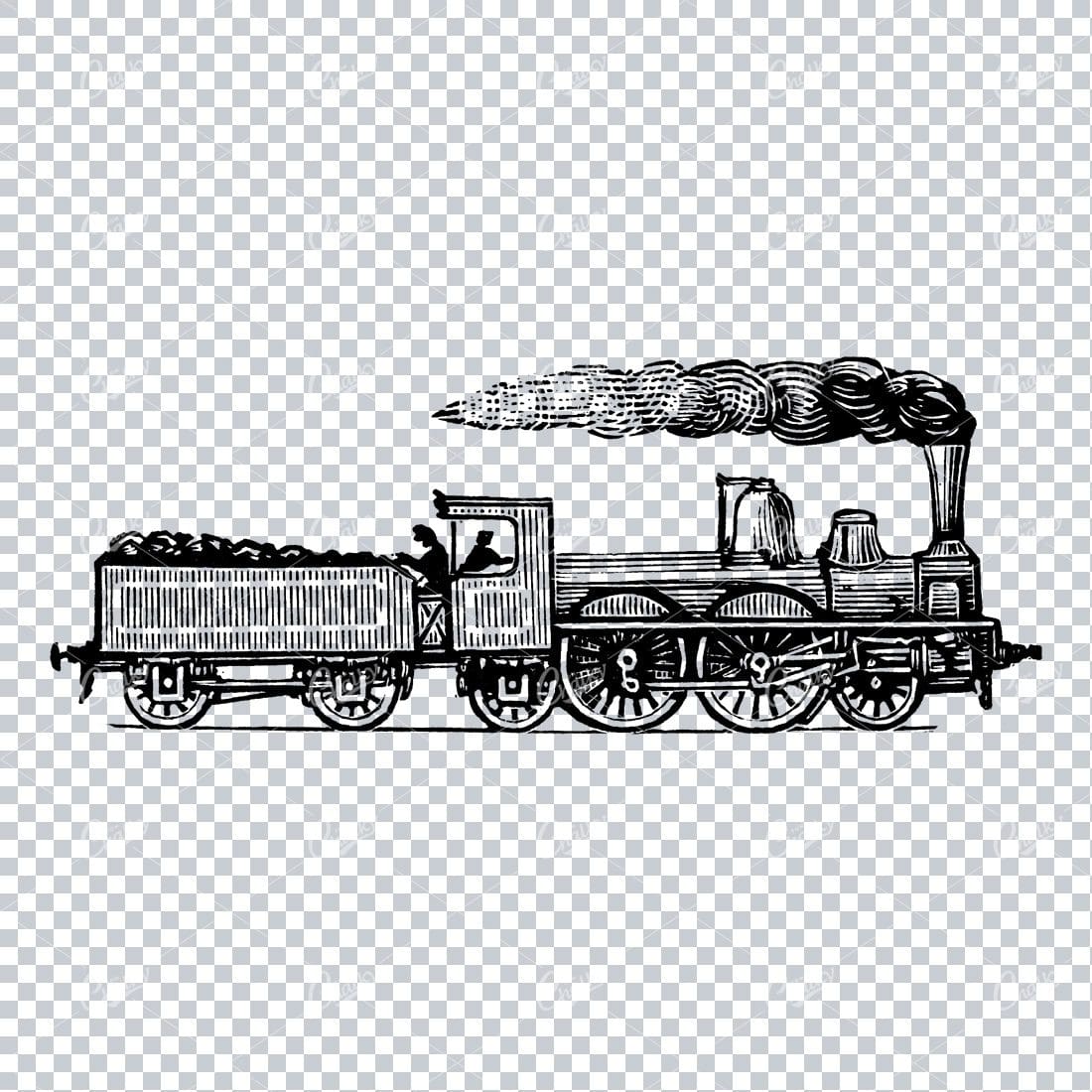 Rough Line Art Illustration of an Antique Steam Train / Cart No.2