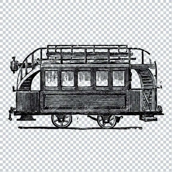 Rough Line Art Illustration of an Antique Steam Train / Cart No.3
