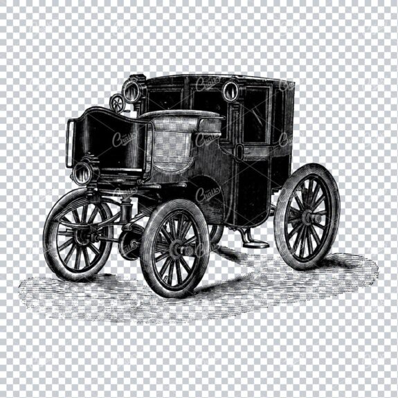 Engraved Illustration of a Horse Drawn Carriage