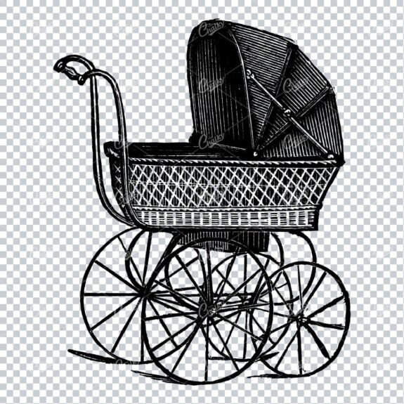 Engraved Illustration of an Antique Pram / Buggy for a Child