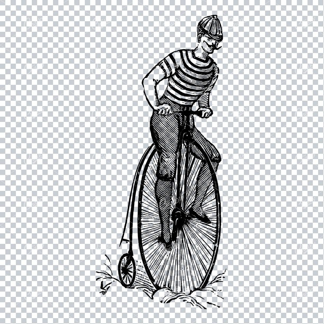 Old Artwork of a Man Riding a Bicycle No.4