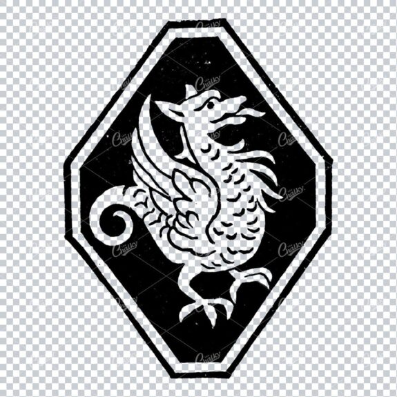 Vintage Emblem / Logo of a Dragon within a Diamond Shield
