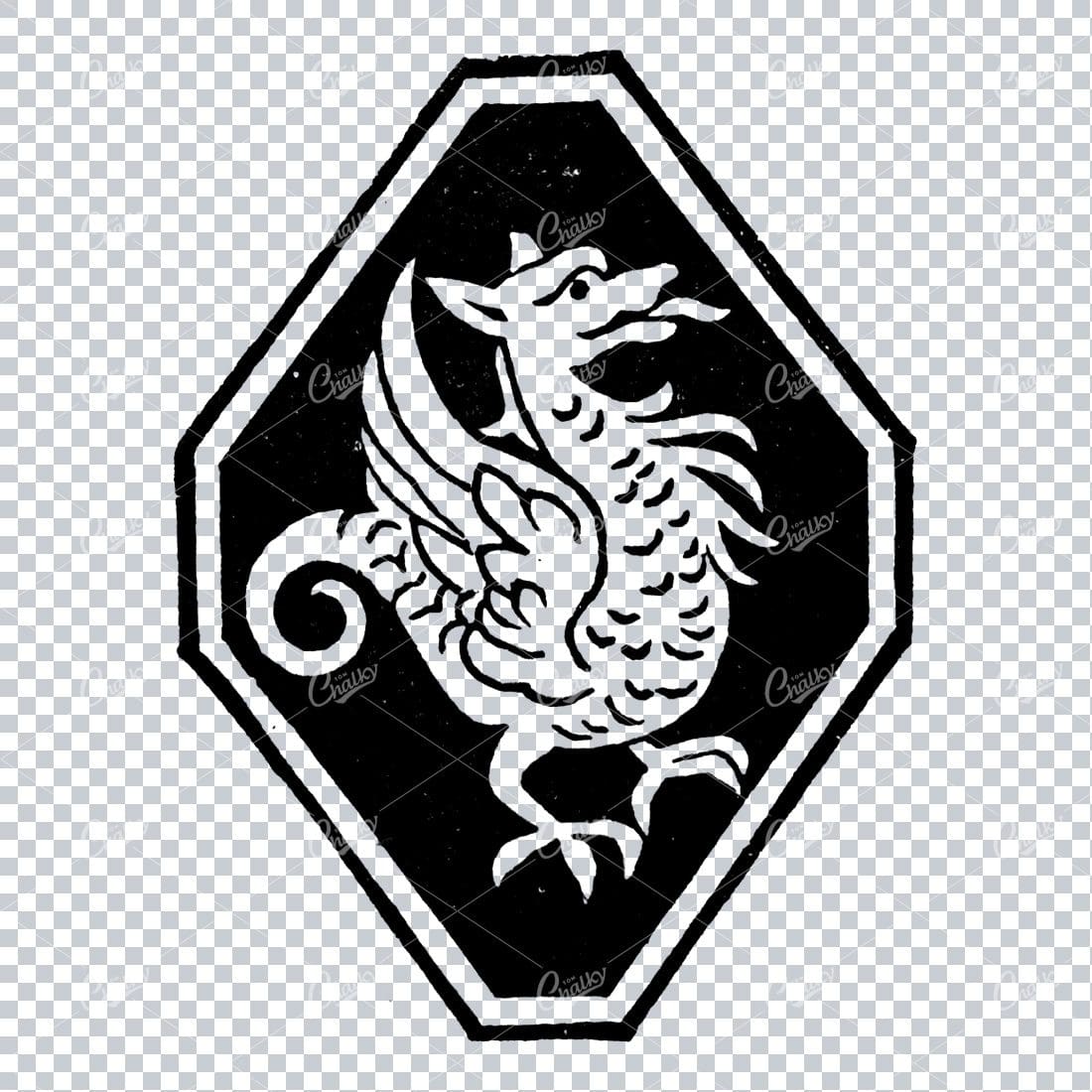 Vintage Emblem / Logo of a Dragon within a Diamond Shield