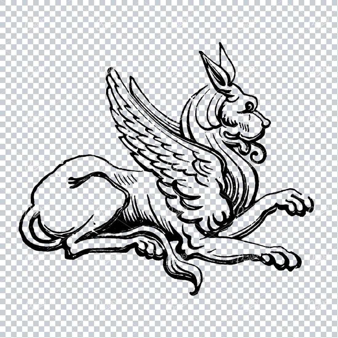 Antique Illustration of a Mythical Sphinx with Wings