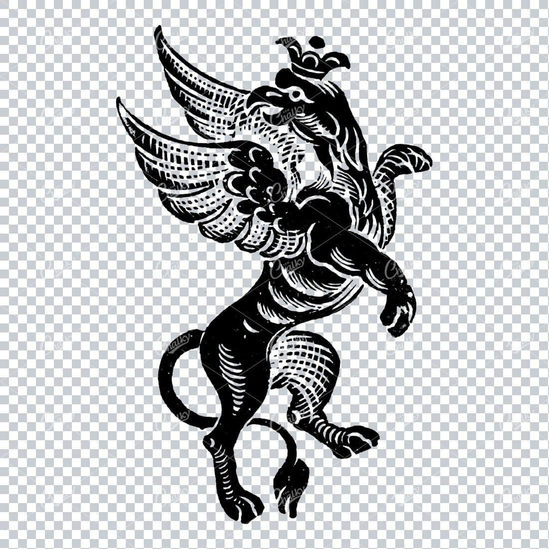 Antique Illustration of a Mythical Bird / Lion with Wings Hybrid