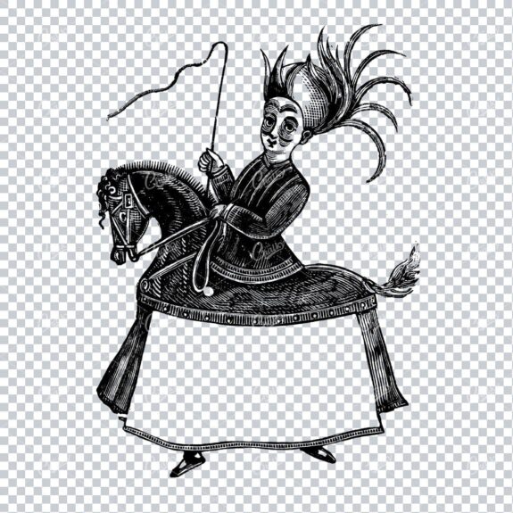 Antique Illustration of a Lady on a Horse with Banner