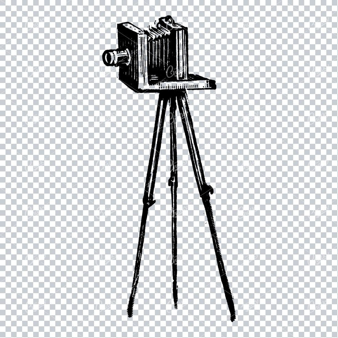 Simple Line Art Illustration of an Antique Photographers Camera No.1