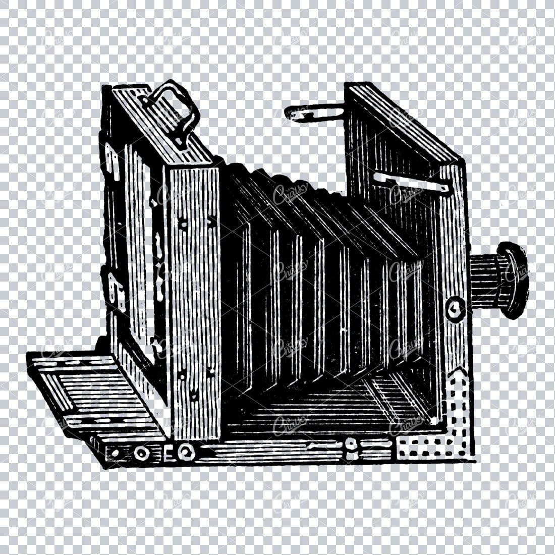 Simple Line Art Illustration of an Antique Photographers Camera No.3