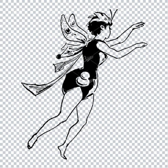 Black and White Drawing of a Fairy - Vintage Line Art