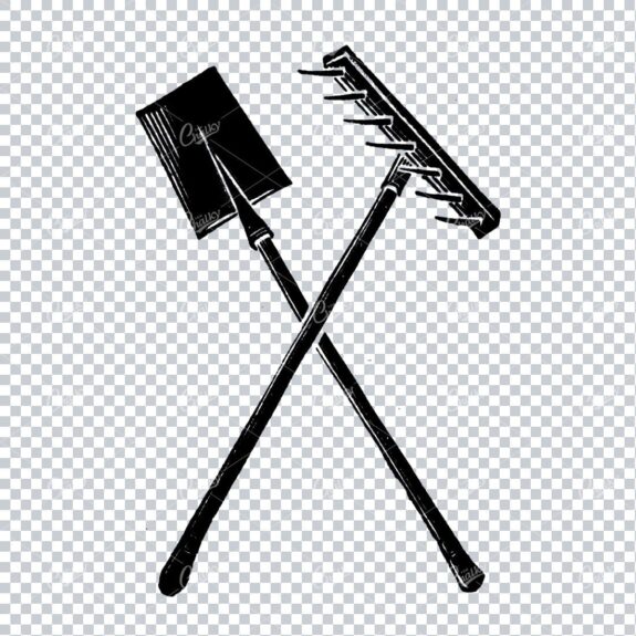 Vintage Gardening Illustration - Spade and Rake