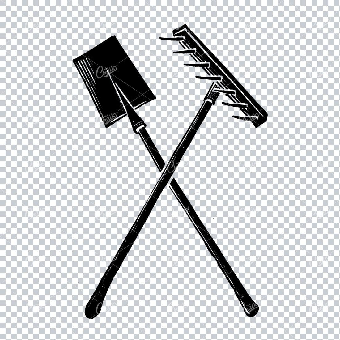 Vintage Gardening Illustration - Spade and Rake