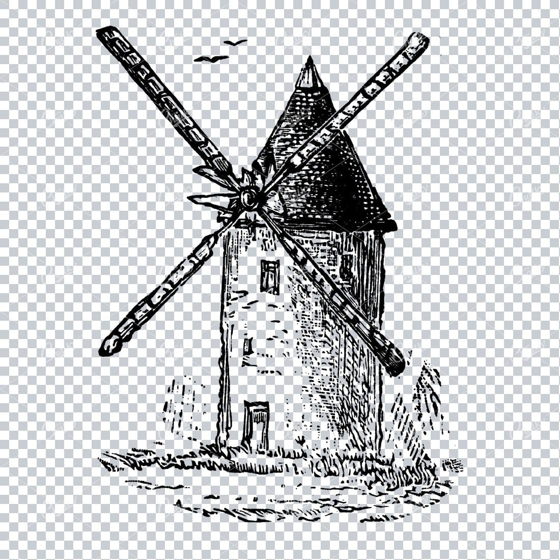 Vintage Windmill Illustration