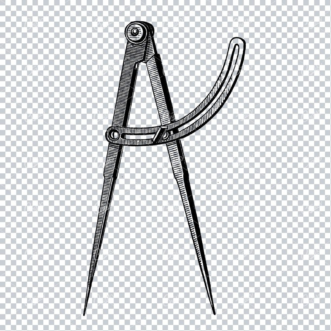 Line Art Illustration of a Compass - Drawing Aparatus