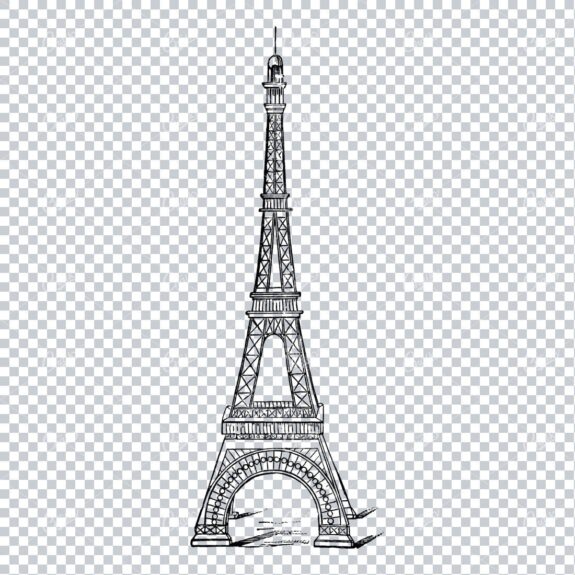 Old Line Art Illustration of the Eiffel Tower