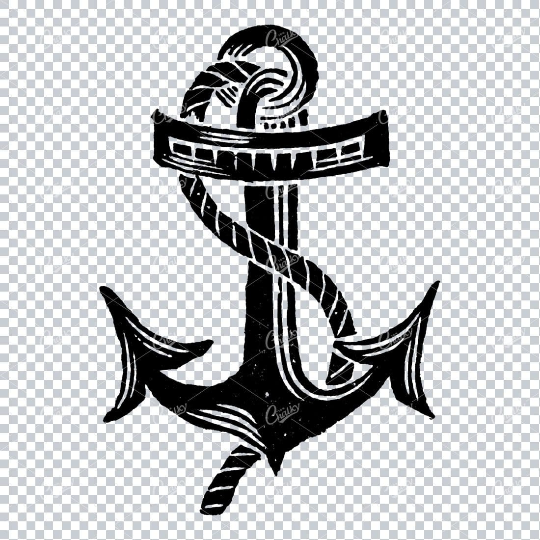 Antique Nautical Illustration - Anchor with Rope