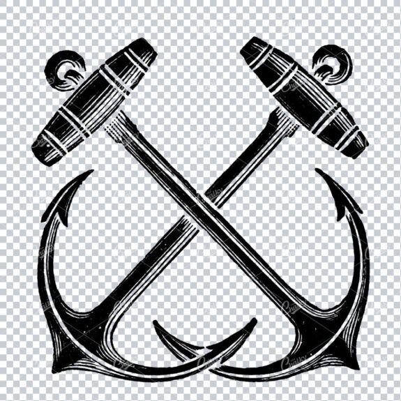 Antique Nautical Illustration - Two Anchors Crossing