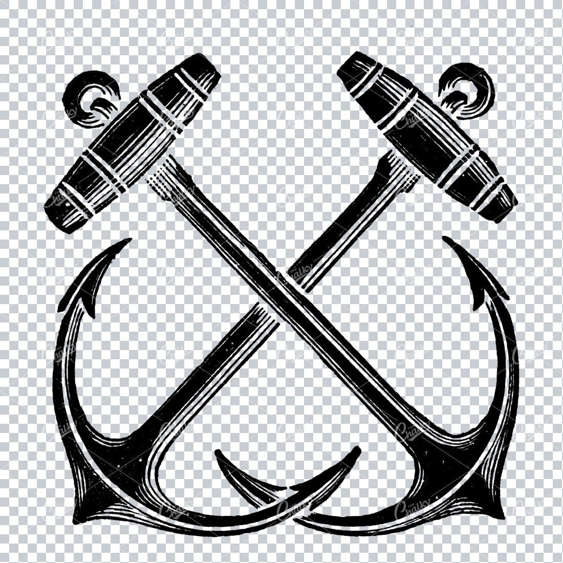 Antique Nautical Illustration - Two Anchors Crossing