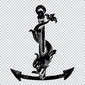 Antique Nautical Illustration - Anchor with Fish Wrapped Around it