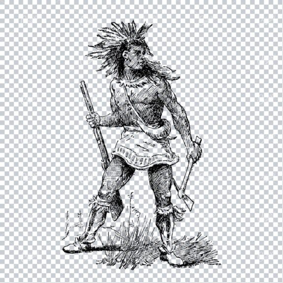 Antique Line Art Illustration of a Native Indian