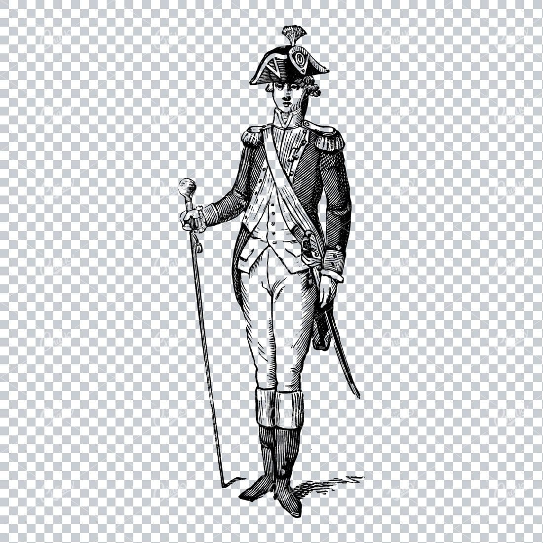 Antique Line Art Illustration of an English Captain