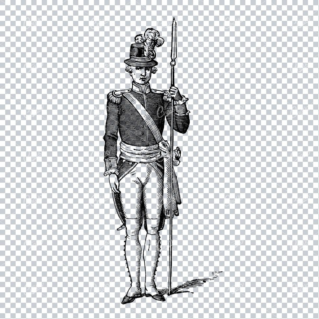Antique Line Art Illustration of an English Guard No.1