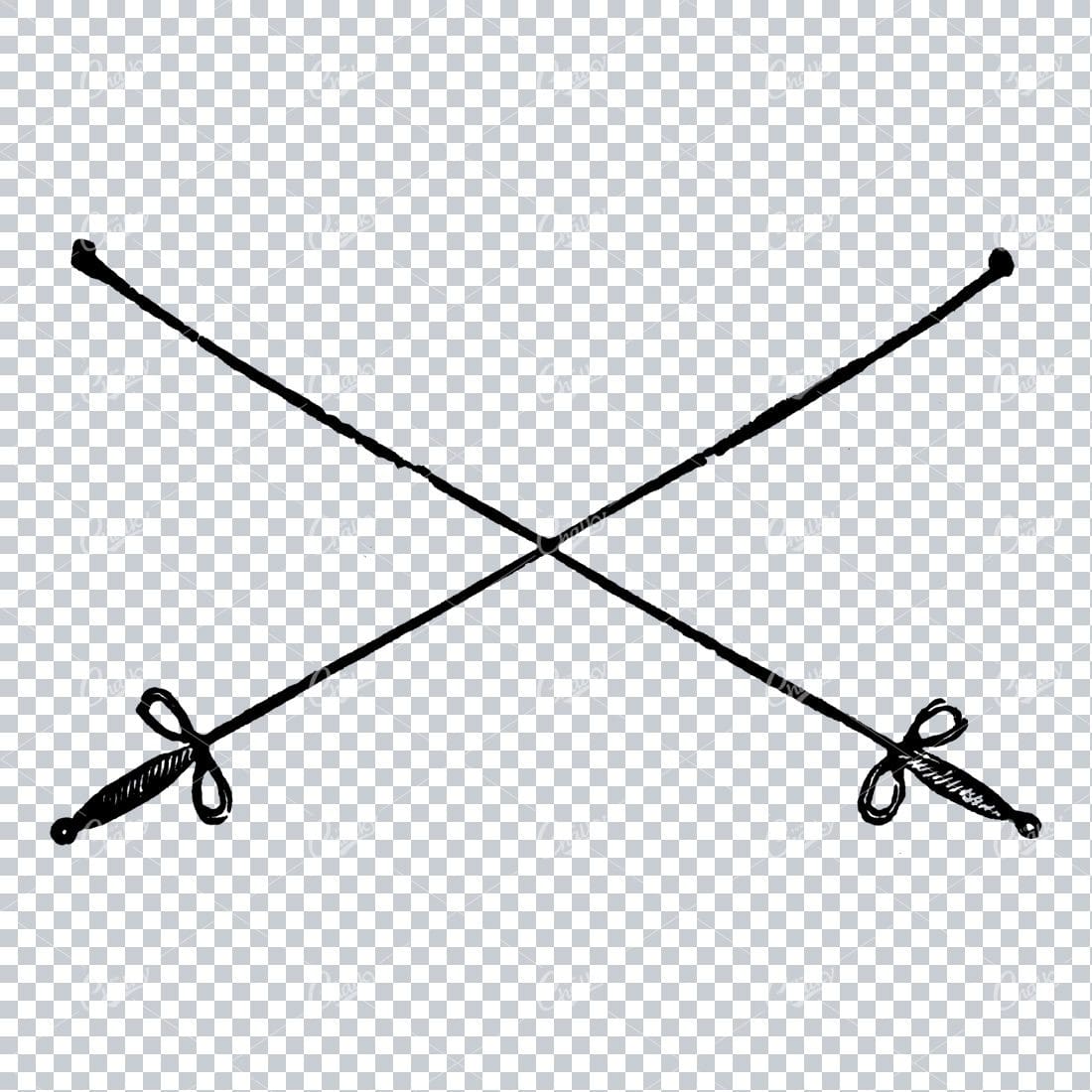 Antique Line Art Illustration of Two Fencing Swords (Foil)
